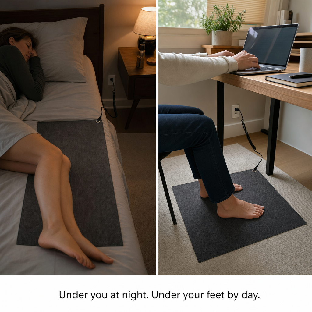 Sleep Through the Night Again — Without Taking Anything. Just Lie Down: The Mat Connects Your Body to the Ground While You Rest.