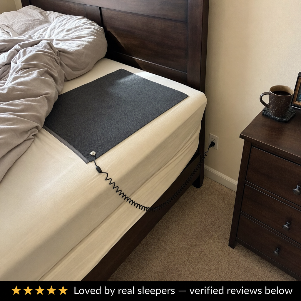 Sleep Through the Night Again — Without Taking Anything. Just Lie Down: The Mat Connects Your Body to the Ground While You Rest.
